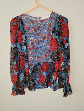 See By Chloe Floral Silk Ruffle Blouse